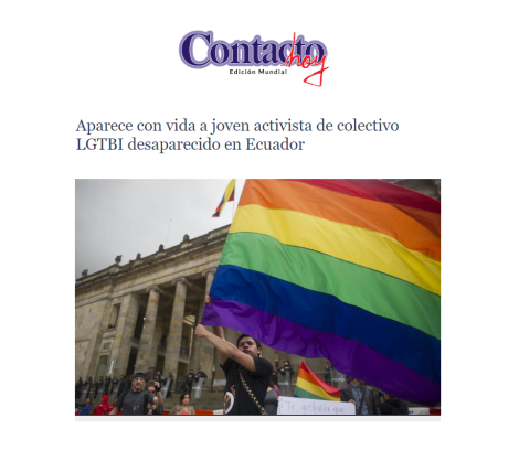 Aparece con vida joven activista LGTBI desaparecido en Santo Domingo-Asociacion Silueta X-Federacion Ecuatoriana LGBTI